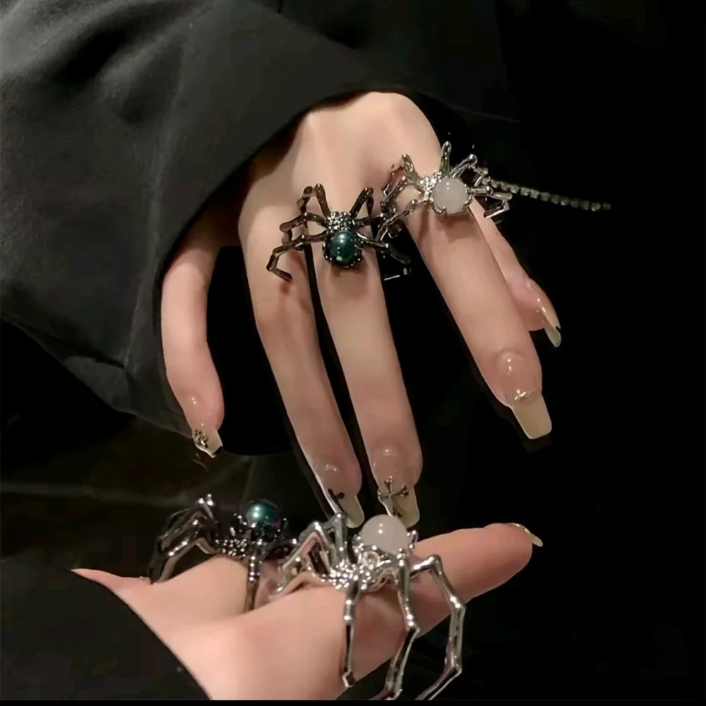 Black Spider Rings with Black and White Accents